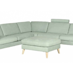 Ask Hjørnesofa - Omega Light Grey med Puf & Nakkestøtte