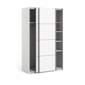 Verona Garderobeskab 122 cm. m/2 skydelåger (Softluk) Hvid laminat, m/skuffesektion og 3 xtra hylder