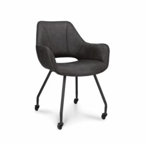 Isabell Spisebordsstol m/armlæn læder sort/sort metal ben m/hjul *RESTPARTI*