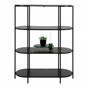 Vita Reol - Oval med sort ramme 4 sorte hylder