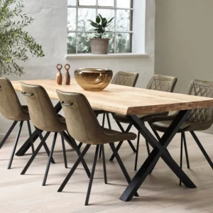 Atlantic 60mm spisebord massiv eg/Natur/vildkant/sort metal ben 220 cm.