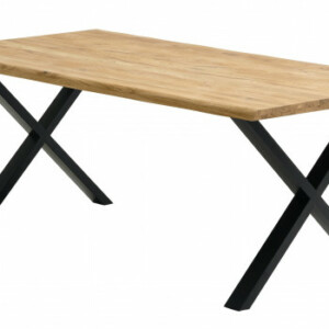 Atlantic 40mm spisebord, massiv eg/naturolie/vildkant/sort metal ben 200 cm.