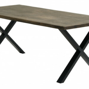 Atlantic 40mm spisebord, massiv eg/røget/vildkant/sort metal ben 200 cm.