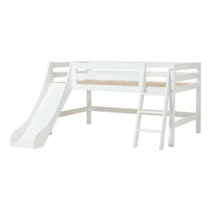 Hoppekids ECO Luxury Halvhøj Seng 120x200cm med rutsjebane og skrå stige, Hvid