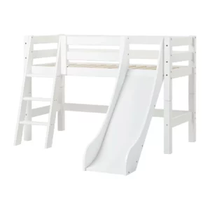 Hoppekids ECO Luxury Halvhøj Seng 70x160cm med rutsjebane og skrå stige, Hvid