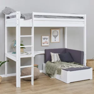 Hoppekids ECO Dream MEGA-seng 90x200cm med lounge-modul og bordplade, Hvid