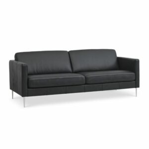 Ask Sofa 3 pers. Sort Semi-anilin læder, Alu Brush Ben