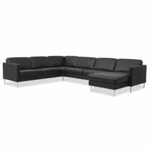 Ask Hjørnesofa Set 56 (2C3D) Semi-anilin Læder Sort, Ben Alu Brush