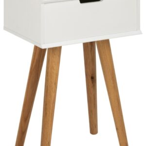 Mitra rektangulær natbord, Top og Skuffe hvid UV maling MDF, Stel NC lak eg.