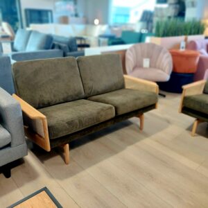 Egsmark Cane Webbing 2 pers. sofa. Dessin 316 Cordufine , Pine Green Armlæn I Lakeret eg