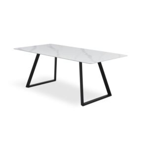 Arctic spisebord 200x100cm, hvid keramik sort metal ben.