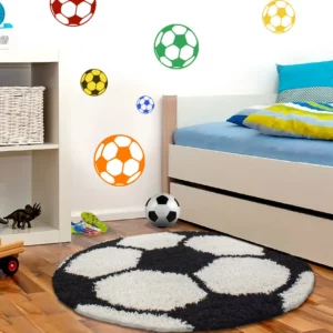 Børnetæppe Fun Fodbold 6001 sort/hvid Ø120 cm.