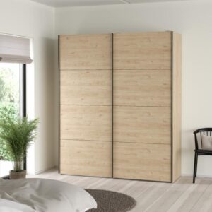 Firense Garderobeskab 182 cm. m/2 skydelåger & 5 hylder. Hickory "eg"