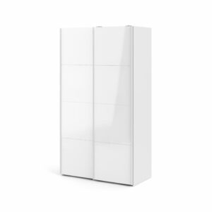 Firenze Garderobeskab 122 cm. M/2 skydelåger og 5 hylder. Hvid Højglans