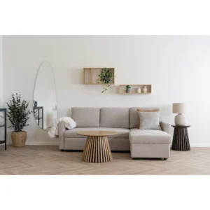Belfast Chaiselong sovesofa med opbevaring, mørk sand, natur ben, HN1085