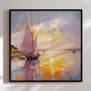 Håndlavet maleri med sort ramme - Forårshavn II - Mixed media