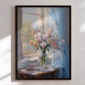 Håndlavet maleri med ramme - Romantic Vase - Mixed media 90x120cm