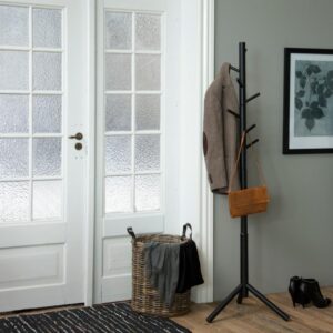 Bremen stumtjener, Ramme og Stel sort NC lak gummitræ, med asymmetrisk opsætning, 51x45x176 cm