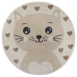 Eventyr børnetæppe - kat creme beige rund Ø 100 cm