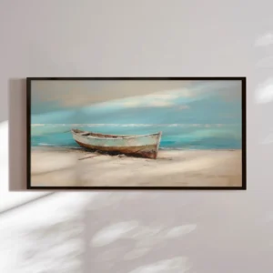 Håndlavet maleri med sort ramme - Lovely Boat II - Mixed media 60x120cm