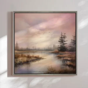 Håndlavet maleri med ramme - Delicate Morning - Mixed media 85x85cm