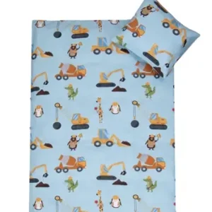 Baby sengetøj 70x100 cm - OEKO-TEX® Certificeret - Arbejdsbiler og maskiner - 100% Bomulds sengesæt