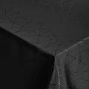 Borddug - 140x220 cm - Jacquard dug med geometrisk mønster i sort - Eksklusiv festdug