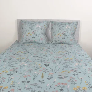 Dobbelt sengetøj 200x220 cm - Blåt blomstret sengesæt - Borg Living dobbelt dynebetræk i polycotton