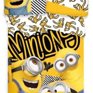 Minions sengetøj 140x200 cm - Minions figur sengesæt - 2 i 1 design - Sengelinned i 100% bomuld
