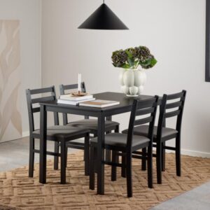 Alicante rektangulær spisebordssæt, sort med bord og 4 stole, 110x70x74.5 cm