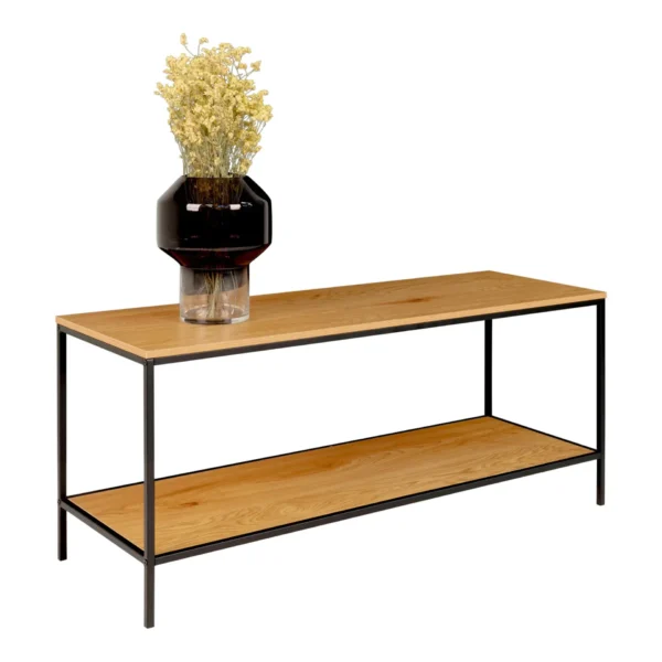 Vita TV-bænk, 2 hylder, egetræslook, sort stel, 100x36x45 cm