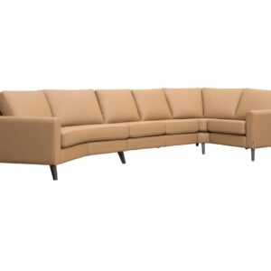 Burhéns Twist - Toledo læder Camel. Spec. opstilling med 30 gr. open end venstre og rund 90 gr. hjørne Højre. (355 x 173 cm.) Ben Dark Brown