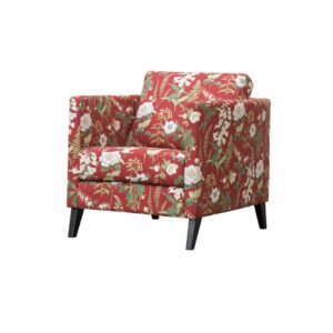 Burhéns Twist 1 pers. Stol med Arm (86 cm) Floren stof Linen Ruby. Ben Sort.