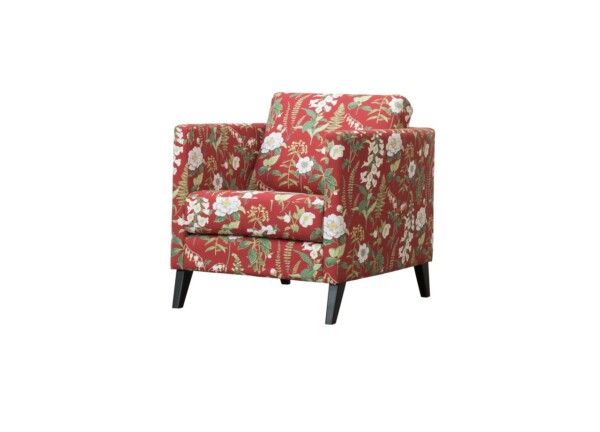 Burhéns Twist 1 pers. Stol med Arm (86 cm) Floren stof Linen Ruby. Ben Sort.