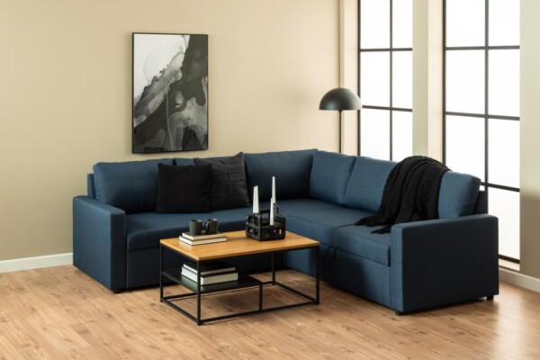 Sacramento Hjørnesofa m/Sovemodul og opbevaring. Mål: 228 x 228 cm. Mørke-Blå