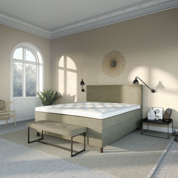 Karma Lux Kontinentalseng 180x200 cm. Wave Sand farvet. Sandwich opbygning. Medium/Medium.