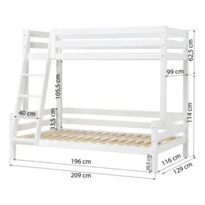 Hoppekids ECO Luxury High bunk bed with ladder and 1/2 bed rail 120x200 cm, White