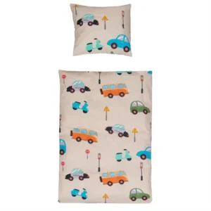 Baby sengetøj 70x100 cm - Biler, lyssignaler & skilte - 100% blød bomuld - Sengetøj med biler