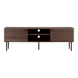Kyoto TV-bænk 2 låger, 2 hylder, egefiner,smoked, sorte metalben 150x40x50 cm