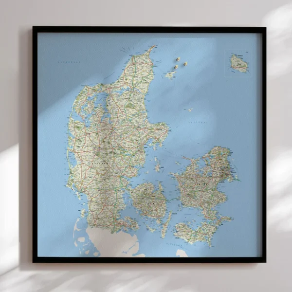 Danmarkskort - 120x120 cm Sort ramme