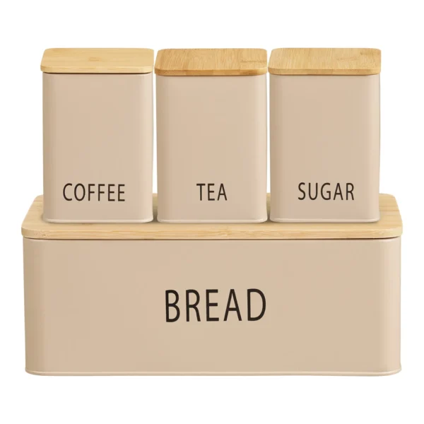 Tula Brødkasse Brødkasse med 3 dåser, metal/bambus, beige, sæt af 4