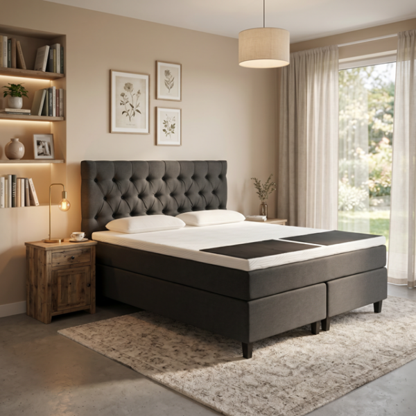 Karma Delux/Bronz Kontinentalseng med Sengegavl/Chesterfield 180x200 cm.