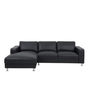 Actona Construct2 - Mellem Front. Favorit opstilling 1, med chaiselong til Venstre. Sort Nero Læder 1050. Ben nr. 4