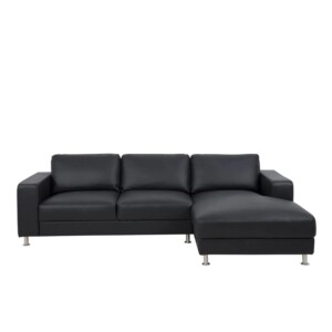 Actona Construct2 - Mellem Front. Favorit opstilling 1, med chaiselong til højre. Sort Nero Læder 1050. Ben nr. 4