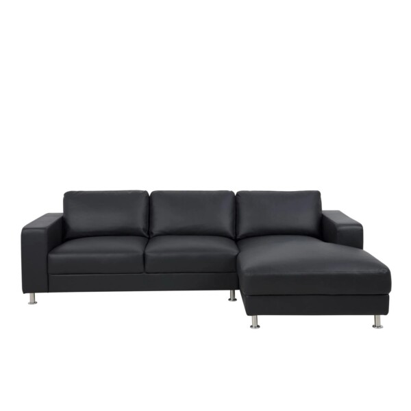 Actona Construct2 - Mellem Front. Favorit opstilling 1, med chaiselong til højre. Sort Nero Læder 1050. Ben nr. 4