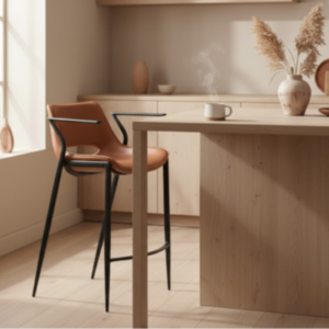 Barstol Model Liva - 75cm høj - Kernelæder/Pu - Cognac - Sort Metal