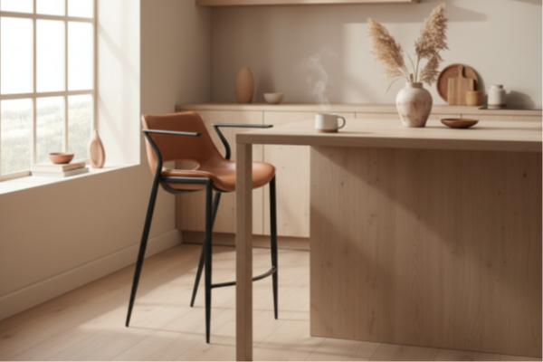 Barstol Model Liva - 75cm høj - Kernelæder/Pu - Cognac - Sort Metal