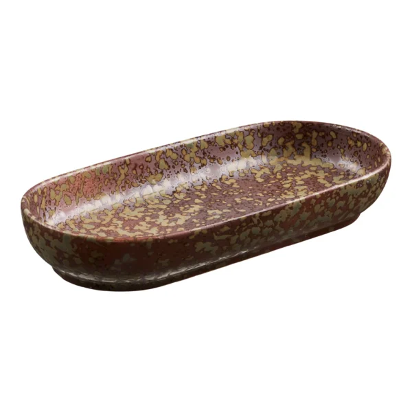 Fad, keramik, mørkebrun/mørk skov grøn, 11x23,5x3,5 cm