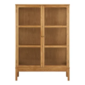 Zamora Vitrineskab 40x90x126 cm Vitrineskab, 2 glaslåger, 2 hylder, eg/egefiner/hærdet glas, natur.