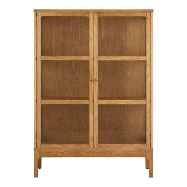 Zamora Vitrineskab 40x90x126 cm Vitrineskab, 2 glaslåger, 2 hylder, eg/egefiner/hærdet glas, natur.